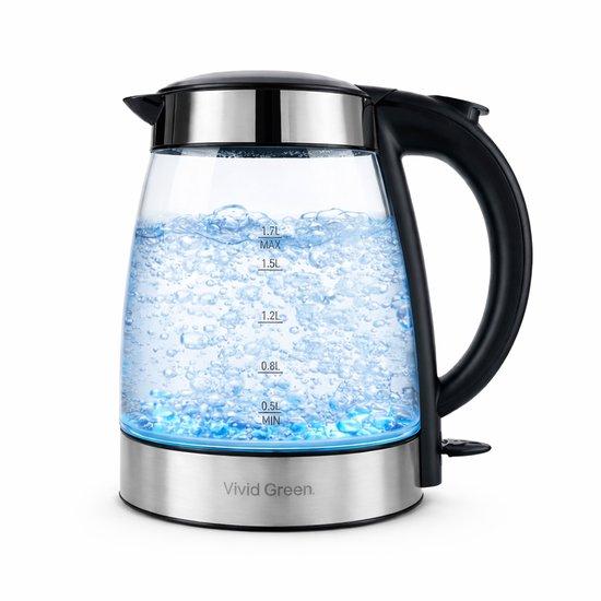 Vivid Green - Glazen Waterkoker - 1,7L - 2200W - LED Verlichting - Met Kalkfilter